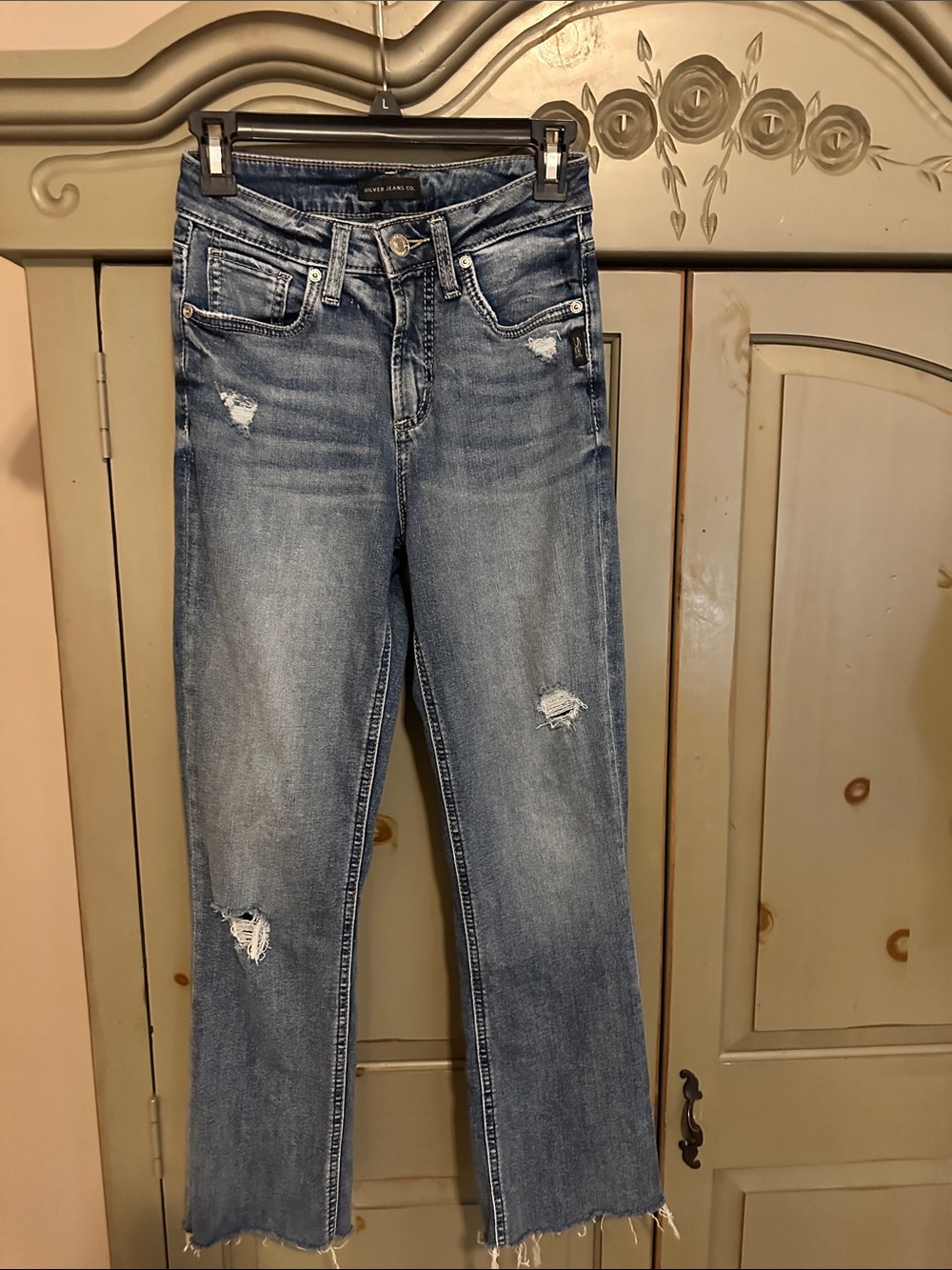Silver Jeans Light Blue Distressed Straight Leg Jeans